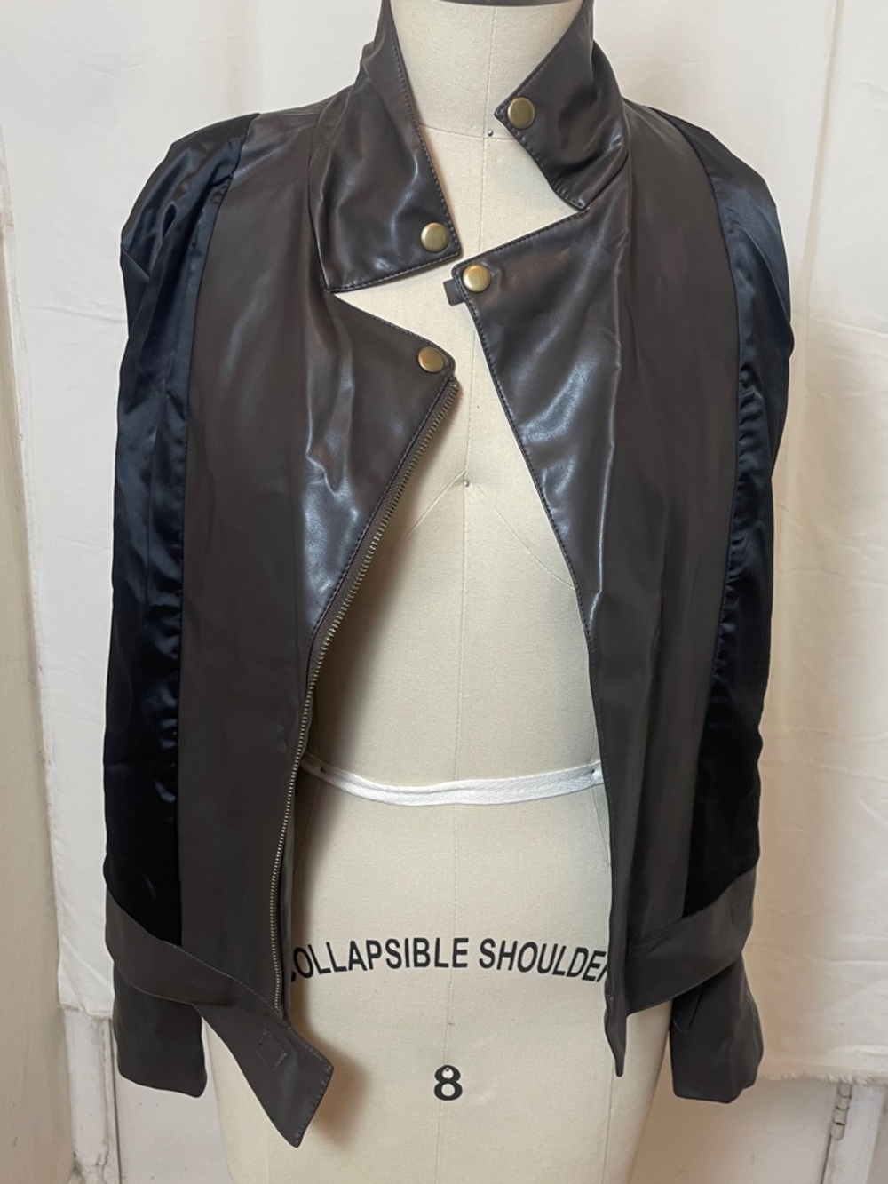 Brown Leather Moto Jacket with Asymmetrical Zip - Picture 13 of 13
